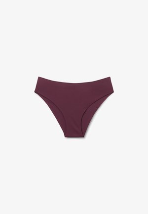 Braguita de bikini para mujer en color burdeos oscuro sólido, con corte de talle medio y bordes sin costuras sobre un fondo blanco.