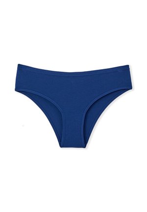 Navyblauw katoenen bikiniondergoed met een gladde textuur, gemiddelde bedekking en een elastische tailleband voor comfort. Geen patronen of accenten.