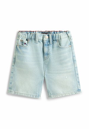 Lichtblauwe denim shorts met elastische tailleband, knoop aan de voorkant, lussentaille en vijf zakken, inclusief een klein logo op de rechterzak.