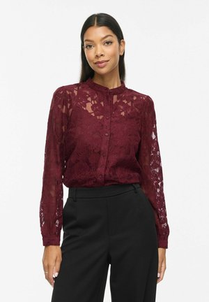 VILA, LONG SLEEVED SHIRT VISALA LACE - Blusa abotonada - tawny port