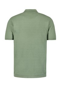 Korte mouwen polo in een gestructureerde lichtgroene stof, met een geribbeld kraag en een subtiel ruitpatroon op de achterkant.