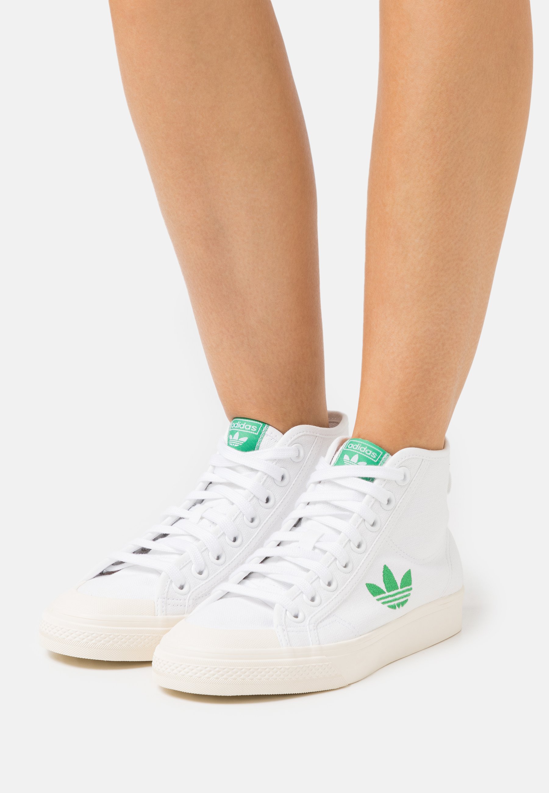 Adidas Originals Nizza Trefoil High Top Trainers Footwear White Cream White Vivid Green White Zalando Ie