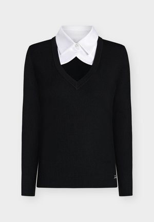 KARL LAGERFELD, KNIT POLO - Džemper - black/white