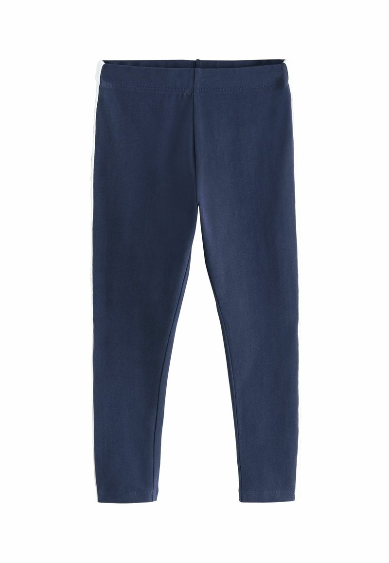 Leggings blu navy realizzati in tessuto morbido ed elastico. Presentano un design a colore uniforme con una silhouette aderente e una vita elastica.