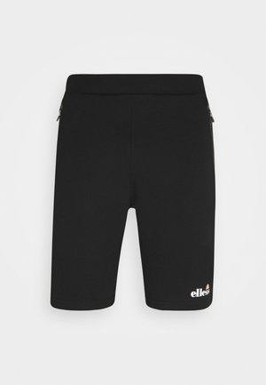 Calções atléticos pretos com um design ajustado, faixa elástica na cintura e bolsos laterais com fecho. Apresenta um logótipo em cores contrastantes.