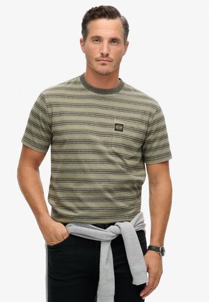 Superdry & Co TEXTURED POCKET  - T-shirt print - washed olive stripe