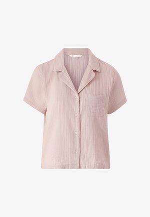 Koszula z krótkim rękawem na guziki w jasnym różu, wykonana z teksturowanej tkaniny, z kieszonką na lewym piersiu i klasycznym kołnierzykiem.