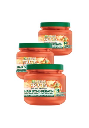 GARNIER MASCHERA RIPARA&RINFORZA PER CAPELLI DANNEGGIATI CON CHERATINA RIPARATRICE E OLIO DI MARULA - 3 PACK - Maschera per capelli - trasparente