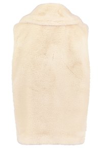 Beige Kunstfellweste mit hohem Kragen und weicher, flauschiger Textur. Sie zeichnet sich durch ein einfaches, nahtloses Design ohne sichtbare Beschläge oder Akzente aus.