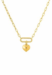 Collar de cadena de oro con un colgante en forma de corazón. Los eslabones de la cadena son ovalados, con un centro retorcido que se conecta al charm de corazón liso.