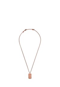 Collar de oro rosa con una cadena fina y un colgante rectangular que presenta una superficie lisa y mate. El cierre incluye un broche de langosta.