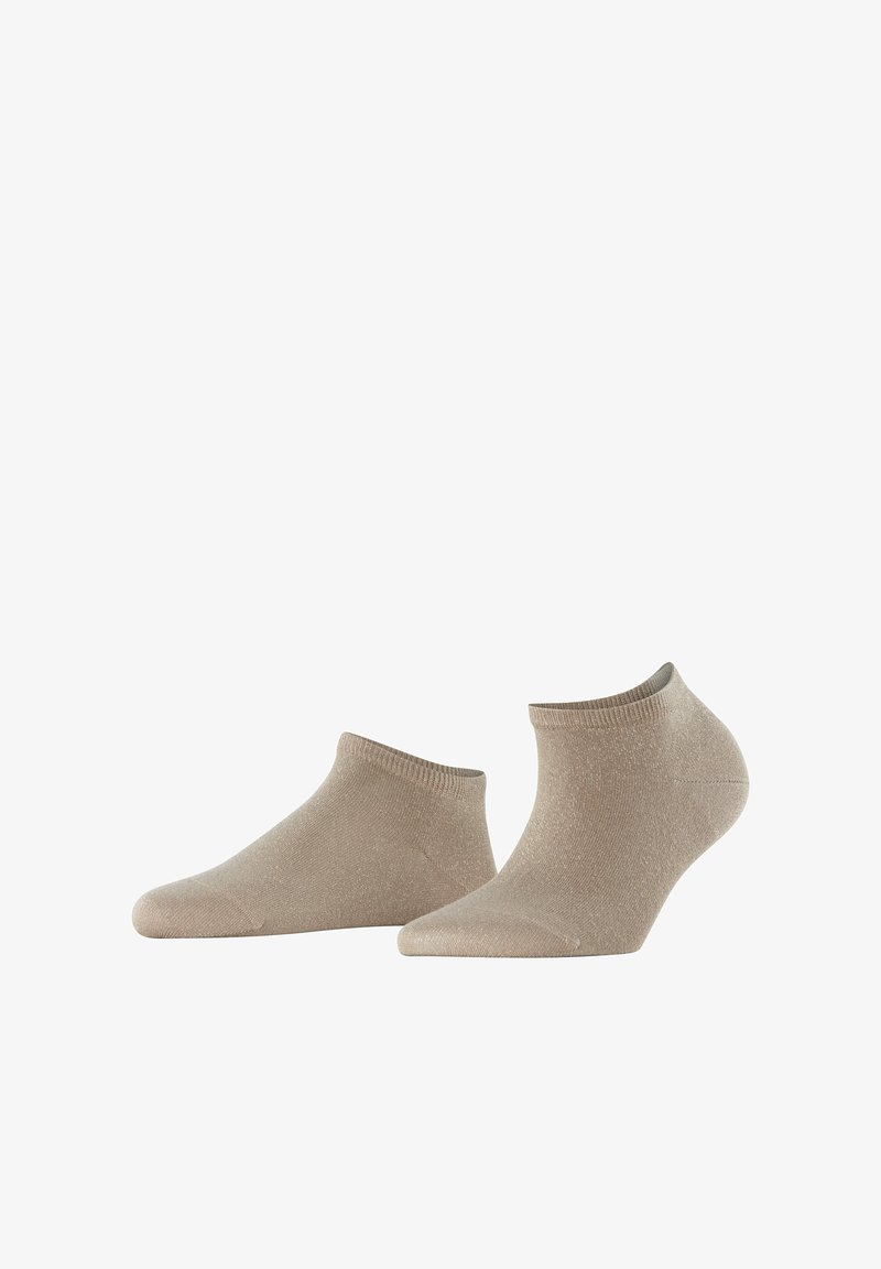 Paire de chaussettes beige coupées basses, affichées sur un fond blanc.