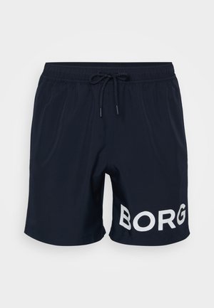 Námorné plavky vyrobené z ľahkej tkaniny, s elastickým pásom na šnúrku a bielym sieťovým logom "BORG" na boku.