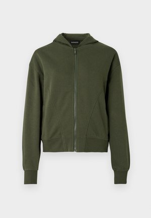 Λαδί φούτερ με φερμουάρ και κουκούλα, με ριμπ μανσέτες και τελείωμα. Διαθέτει λεία υφή και λεπτομέρειες πάνελ στο μπροστινό μέρος.