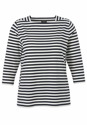 Zwart-wit horizontaal gestreept shirt met lange mouwen, een vierkante halslijn en een aansluitend silhouet.
