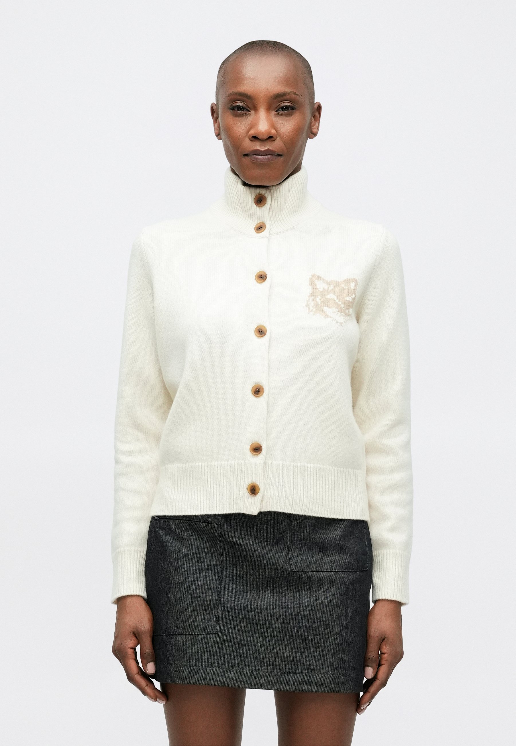 Maison Kitsuné FOX HEAD INTARSIA HIGH NECK CARDIGAN - Cardigan