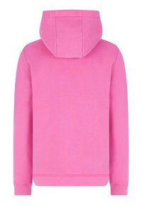 Felpa con cappuccio di un vivace colore rosa, realizzata in tessuto morbido. Presenta maniche lunghe e un design semplice e pulito, privo di dettagli frontali.