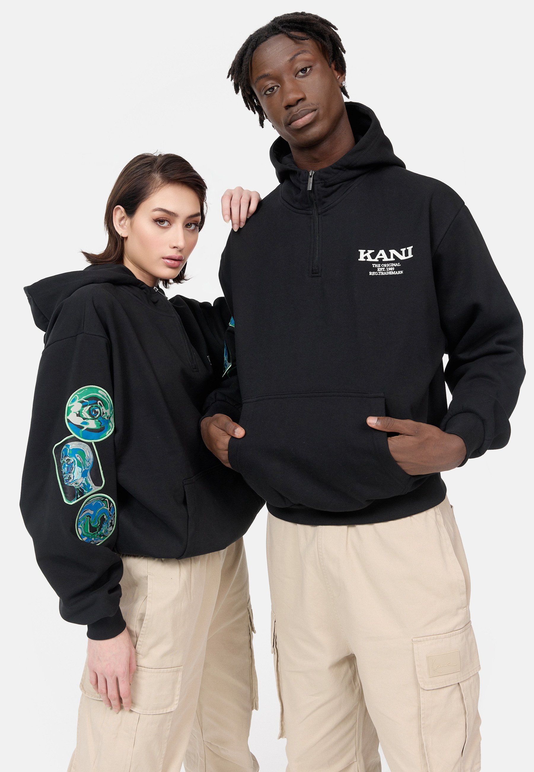 Karl Kani CHEST RETRO HALF ZIP HOODIE UNISEX - Sweat à capuche - black/noir  - ZALANDO.FR
