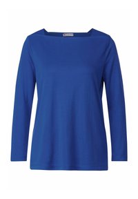 Maglia a maniche lunghe di un blu brillante, realizzata in cotone morbido. Caratterizzata da un scollo quadrato e una vestibilità comoda. Senza motivi né accenti distintivi.