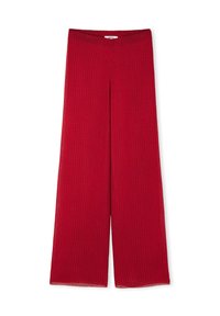 Pantaloni rossi a gamba larga e rigati realizzati in un tessuto a maglia testurizzata, con cintura elastica e orlo dritto.