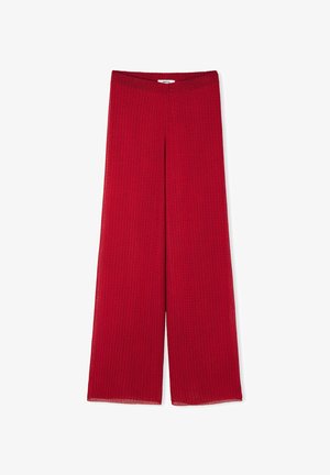 Wijde ribgebreide rode broek van een gestructureerde brei stof, met een elastische tailleband en een rechte zoom.