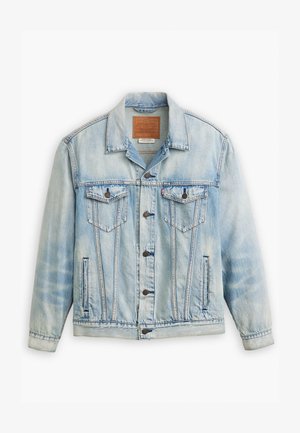 Hele sinine teksajakk klassikalisel disainil, millel on kaks rinna taskut, nööbiga sulgemine ja kerge kulumise tekstuur.