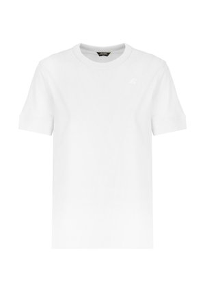 T-shirt bianco in cotone con maniche corte, collo rotondo e un logo discreto sul petto. Tessuto liscio, vestibilità classica e design minimal.