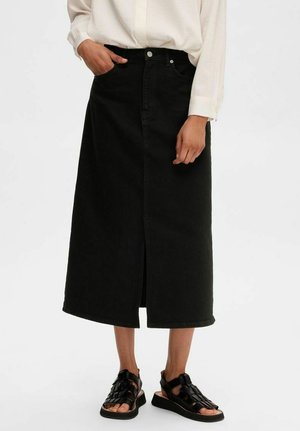 MIDI - A-linjainen hame - black denim