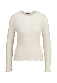 Langmouw trui in off-white met een textuur en bloemmotief, ronde halslijn en golvende zoom. Gemaakt van zachte, lichtgewicht stof.