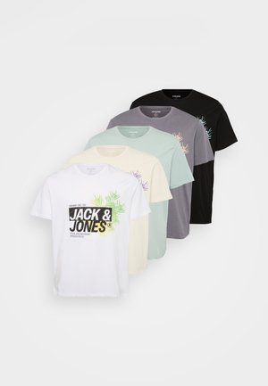 Jack & Jones JJJAXON TEE CREW NECK 5 PACK - T-shirt con stampa - black/white/casterock/moonbeam/iceberg green