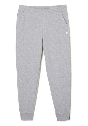 Pantalones de chándal grises hechos de una suave mezcla de algodón, con bolsillos laterales, cinturilla elástica y un pequeño logo en el muslo izquierdo.