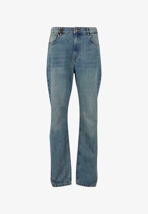 Lichtblauwe denim jeans met rechte pijpen, vijf-pocket ontwerp, knoop- en ritssluiting, en klassieke stikdetails.