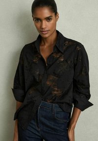 Reiss - REGULAR FIT-LACEY FRONT - Paitapusero - black Pienoiskuva 1