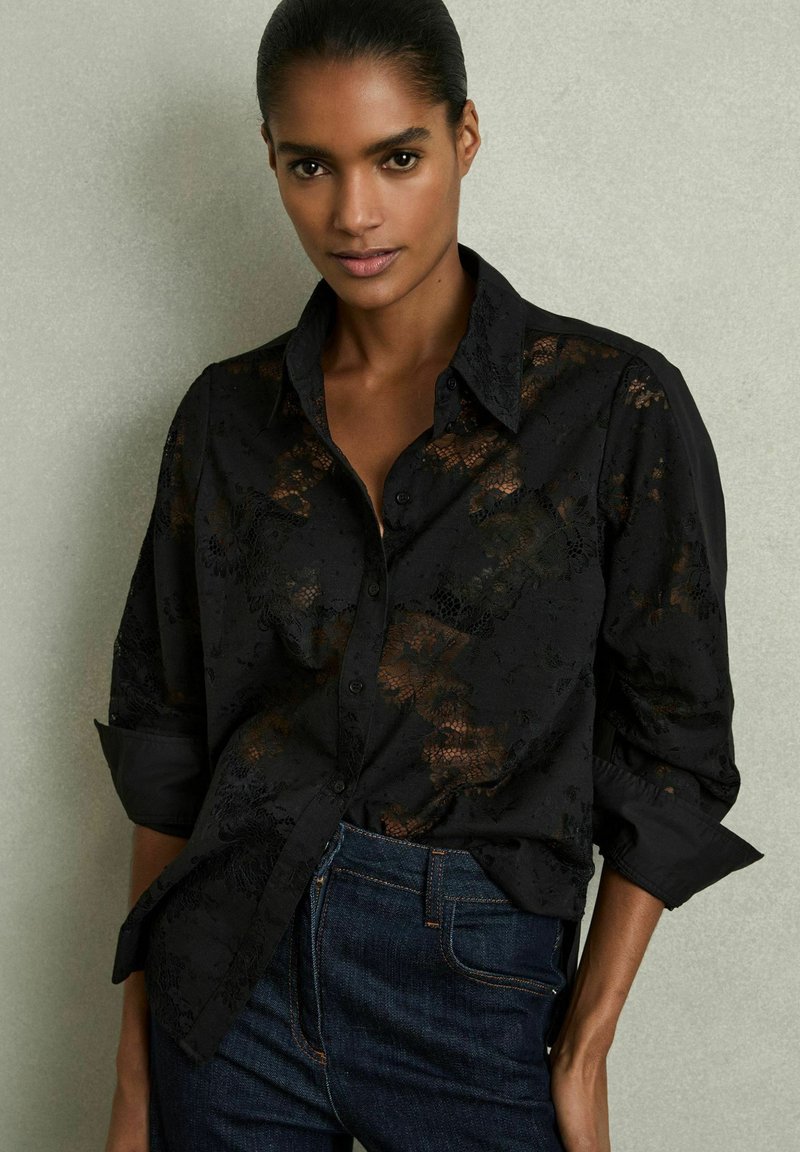 Reiss - REGULAR FIT-LACEY FRONT - Paitapusero - black, Suurenna