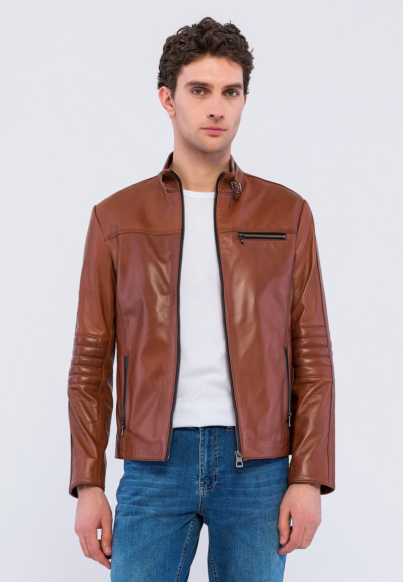 Basics and More FINN Leather jacket chestnut/brown Zalando.ie