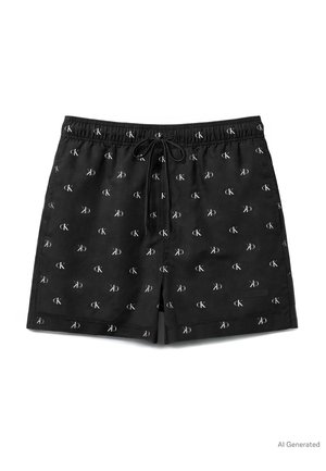 Μαύρα μαγιό σορτς με λευκό μοτίβο "cK" σε όλο το ύφασμα και μαύρη μέση με κορδόνι.
