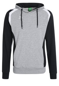 Felpa con cappuccio grigia e nera, dotata di cordino, con accenti bianchi sui lati, polsini a coste e una trama morbida. Logo sul davanti.