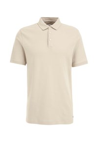 Bežna polo majica iz bombaža, z značilnim ovratnikom, z gumbom na treh mestih in kratkimi rokavi. Gladka tekstura brez vzorcev.