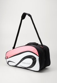 Black sports bag with pink accents, featuring a white side panel with a black swirl design and "ENDLESS" logo. Adjustable shoulder strap included.