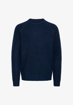 Tumedest sinisest kudumist särk, ribakonstruktsiooniga, ümar kaelus ja pikad varrukad. Kujundus sisaldab vabalt istuvat lõiget ja peent mustrit.