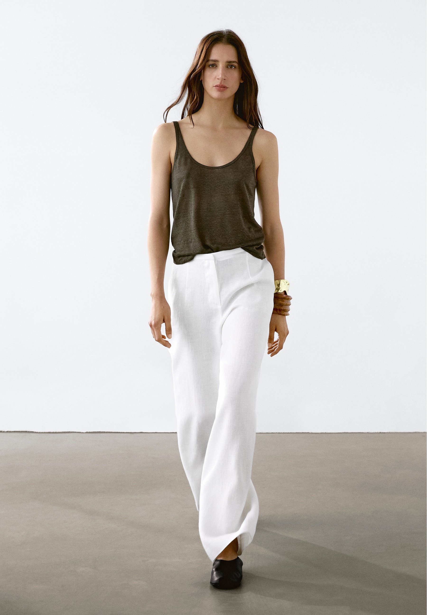 売れ筋商品|||マッシモ ドゥッティ Tシャツ レディース トップス TEXTURED STRAPPY  - Top - khaki Women's Knitted Tops - Massimo Dutti - US