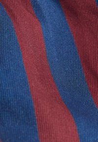 Tessuto di cotone con ampie strisce verticali alternate in blu profondo e bordeaux, con una texture a coste.