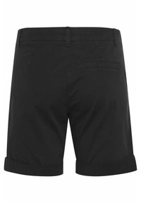 Sorte shorts lavet af bomuld, med en oprullet kant, en baglomme og en glat overflade. Simpelt design uden synlige mønstre eller accenter.