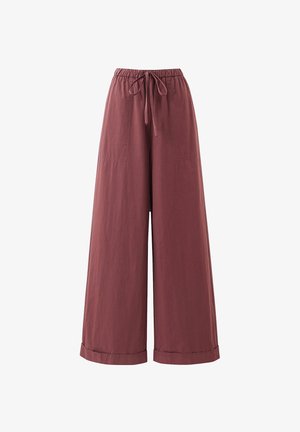 Wijde broek met hoge taille in mauve met een elastische tailleband, trekkoord, zijzakken en omgeslagen zoom.