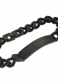 Bracciale a catena nera con una piastra centrale liscia e piatta e un design a catena spessa collegata. Realizzato in un materiale durevole con finitura opaca.