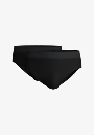 Twee zwarte herenslips met elastische taillebanden, naast elkaar weergegeven op een witte achtergrond.