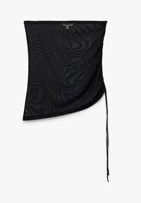 Sort gennemsigtig mesh asymmetrisk nederdel med snoretræk på den ene side og elastisk talje.