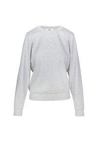 Grijze sweatshirt met lange mouwen, ronde halslijn, elastische tailleband en boorden. Gemaakt van een zachte, gestructureerde stof. Geen patronen.