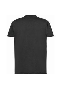 Czarny t-shirt z krótkim rękawem i klasycznym okrągłym dekoltem, wykonany z bawełny. Projekt charakteryzuje się gładkim tyłem bez grafik ani ozdób.