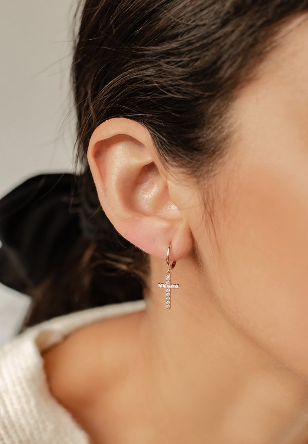 KREUZ HUGGIES CREOLEN - Ohrringe - rosegoldfarben